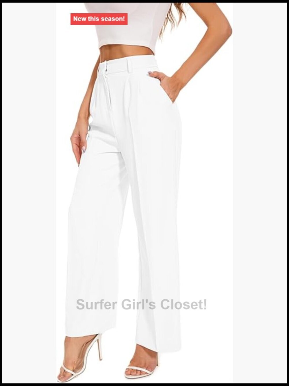 High Rise Wide Leg Pants with Back Elastic Waist & Front Pleats